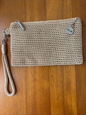 Woven Wristlet Clutch in Beige